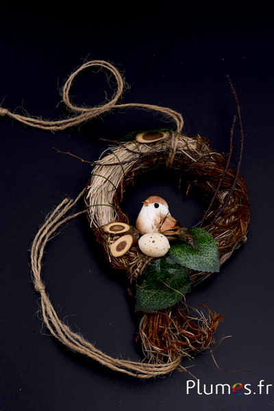 Couronne déco avec oiseau- diam. 12 cm - naturel